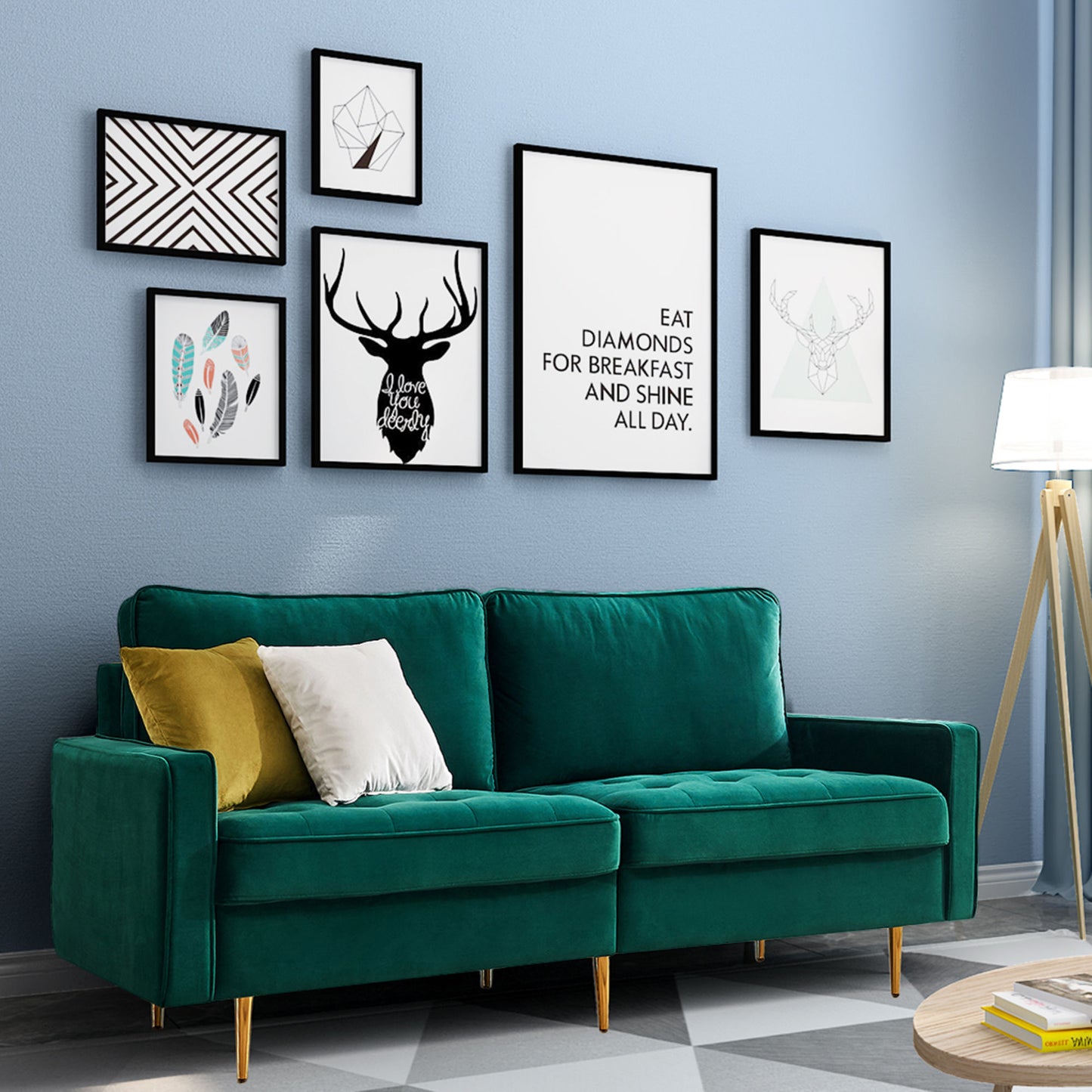 Modern Emerald Velvet Fabric Sofa