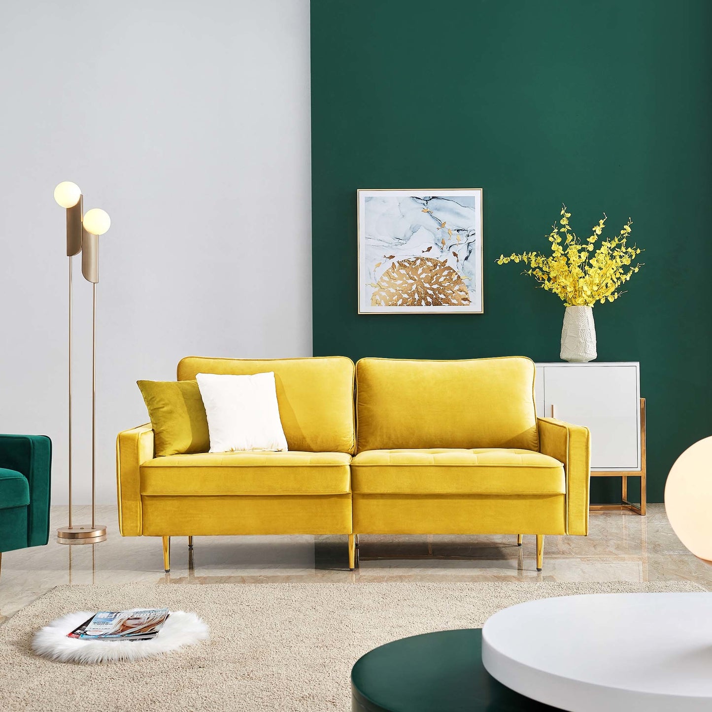 Modern Mustard Velvet Fabric Sofa