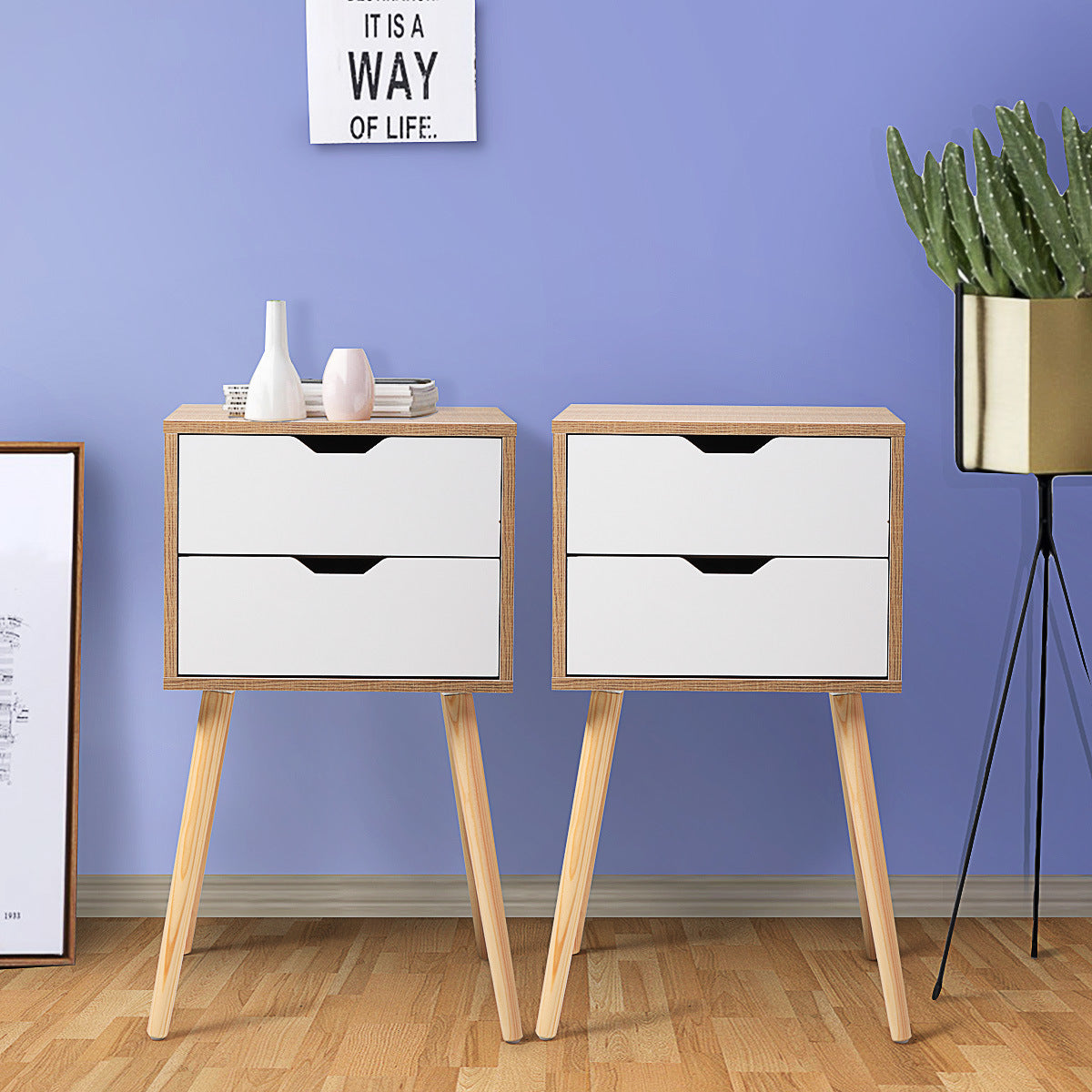 Modern Wooden Nightstand Set
