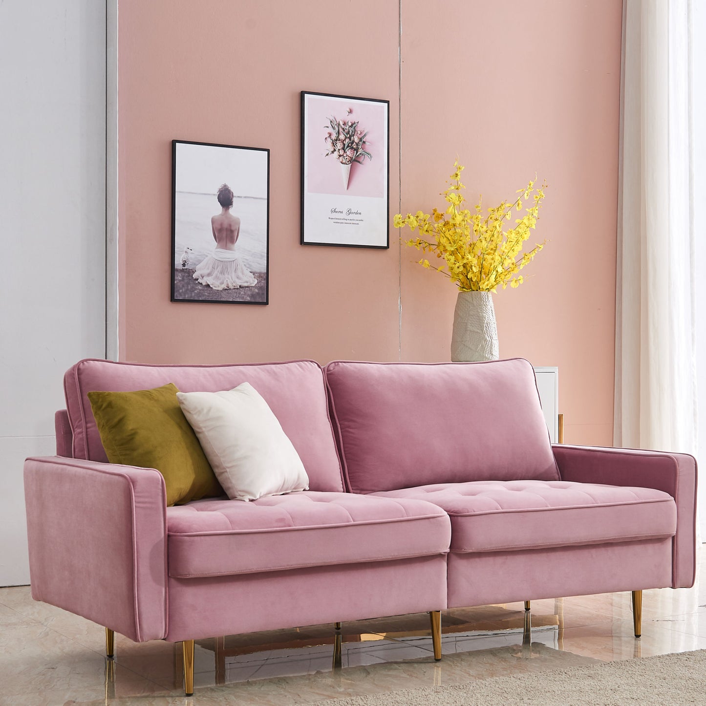 Modern Pink Velvet Sofa